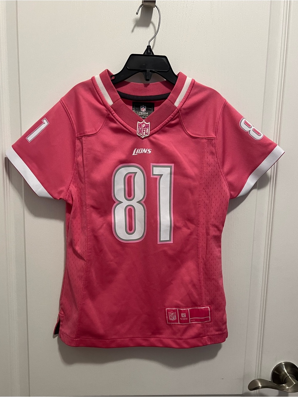 Girls’ NFL Detroit Lions Calvin Johnson #81 Pink Kids Jersey